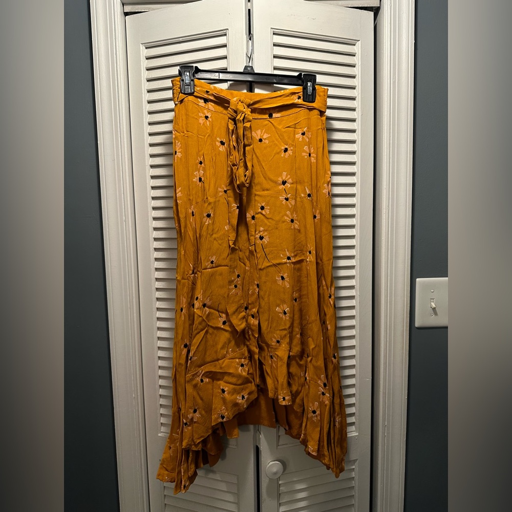 Anthropologie Floral Mustard Yellow Women's Skirt
